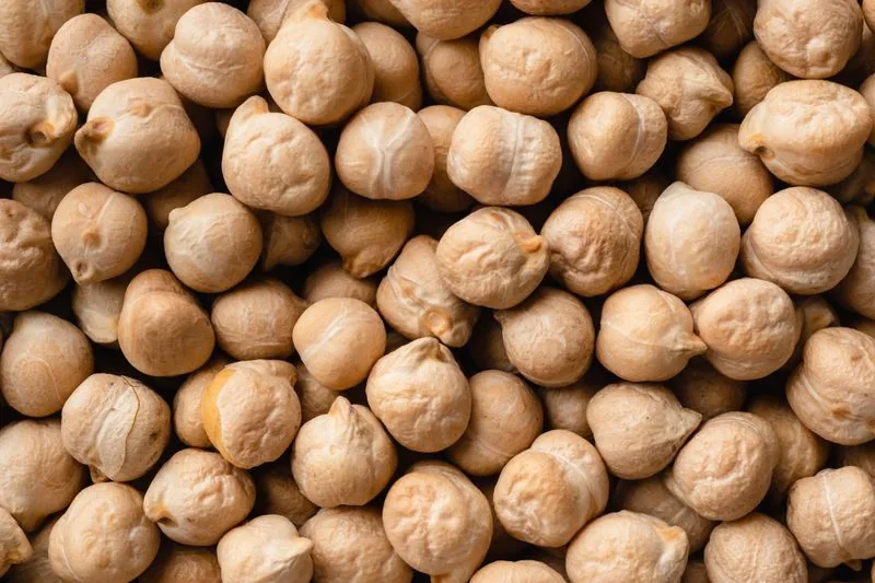 Close-up of dried cream-coloured chickpeas