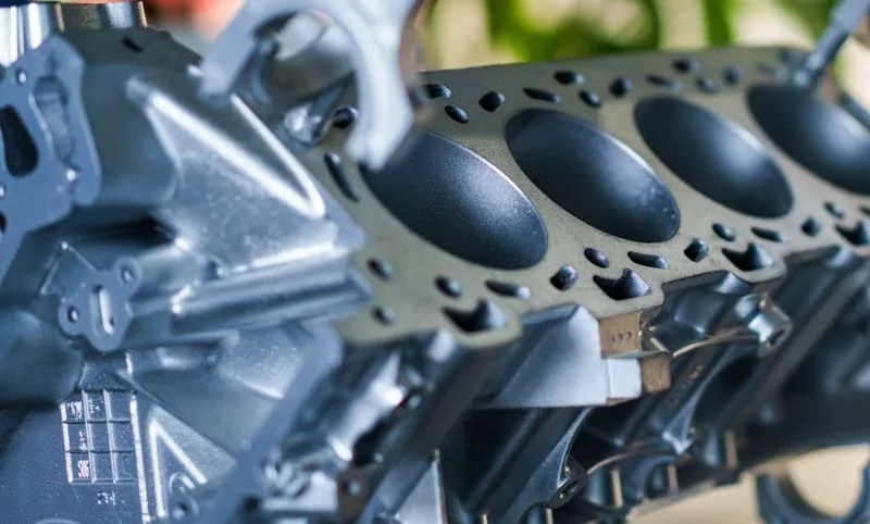 Used engine block in a workshop